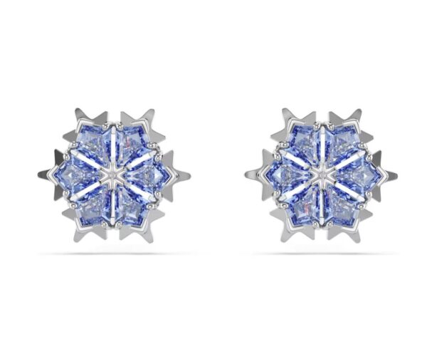 Magic stud earrings Snowflake, Blue, Rhodium plated