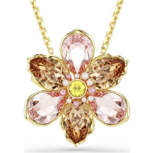 Idyllia pendant and brooch Mixed cuts, Flower, Multicoloured, Gold-tone plated
