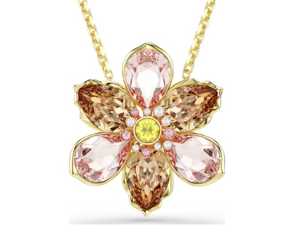 Idyllia pendant and brooch Mixed cuts, Flower, Multicoloured, Gold-tone plated