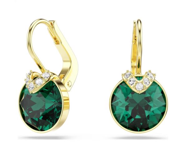 Bella V drop earrings Round cut, Green, Gold-tone plated