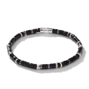 Heishi Bracelet, Sterling Silver, Hardstones (Onyx)