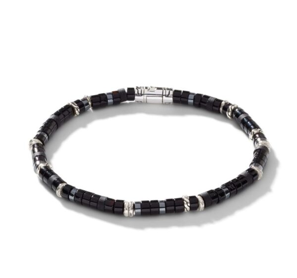 Heishi Bracelet, Sterling Silver, Hardstones (Onyx)