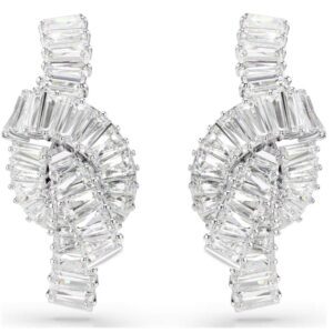 Matrix earrings Baguette cut, Knot, White, Rhodium plated