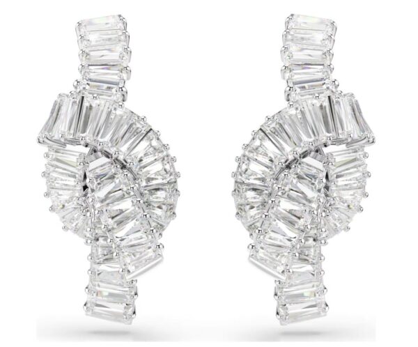 Matrix earrings Baguette cut, Knot, White, Rhodium plated