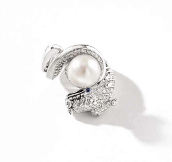 Naga Ring, Sterling Silver, Diamonds, Pearl (Size 7) - Image 2
