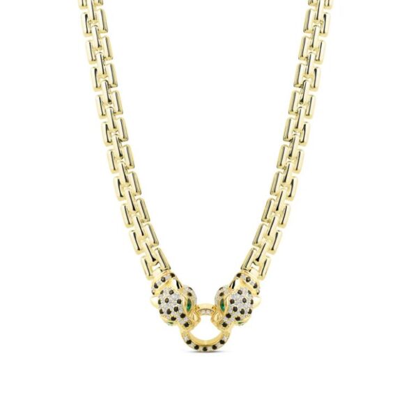 Cube Link Radiant Panthere Necklace in Yellow with Green Eyes