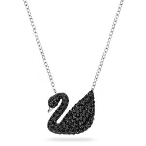 Swan pendant Swan, Black, Rhodium plated