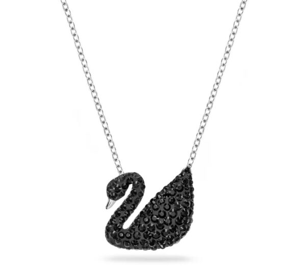 Swan pendant Swan, Black, Rhodium plated