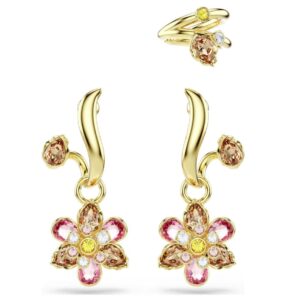 Idyllia earrings Set (3), Mixed cuts, Flower, Multicoloured, Gold-tone plated
