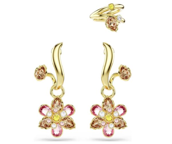 Idyllia earrings Set (3), Mixed cuts, Flower, Multicoloured, Gold-tone plated