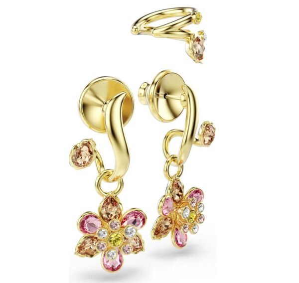 Idyllia earrings Set (3), Mixed cuts, Flower, Multicoloured, Gold-tone plated - Image 2