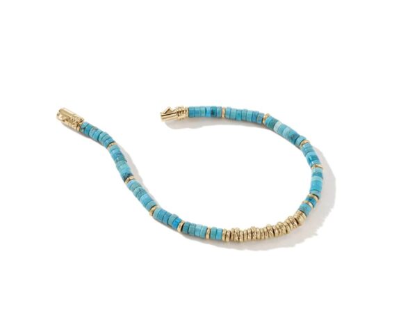 Heishi Bracelet, Gold, Hardstones (Turquoise) - Image 2