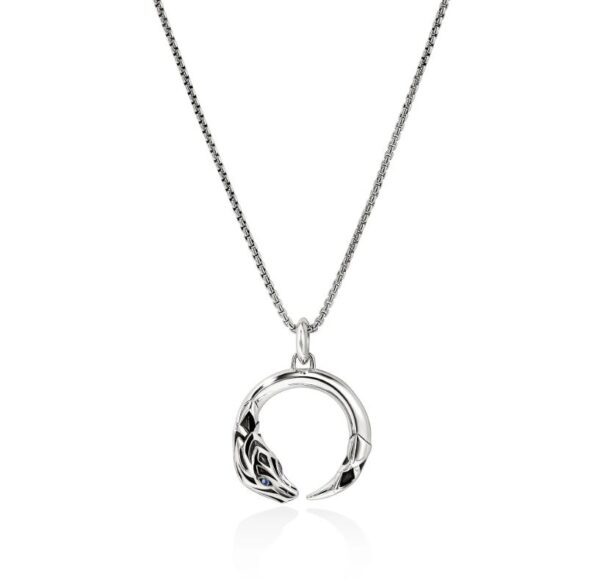 Naga Pendant Necklace, Sterling Silver, Blue Sapphire, 1.6MM