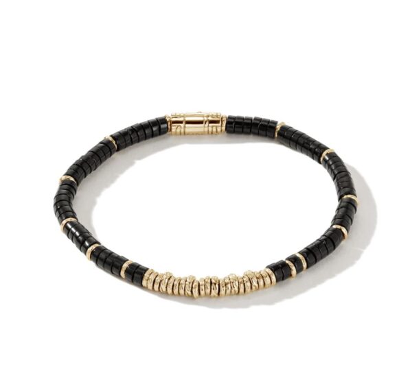 Heishi Bracelet, Gold, Hardstones (Onyx)