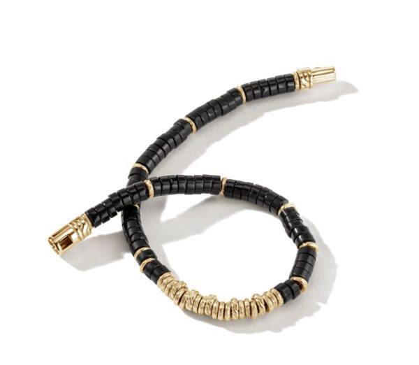 Heishi Bracelet, Gold, Hardstones (Onyx) - Image 3