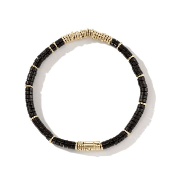 Heishi Bracelet, Gold, Hardstones (Onyx) - Image 2