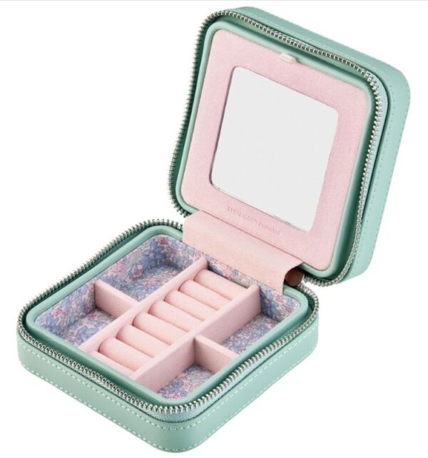 WOLF X LIBERTY Julia Interior Print Small Travel Jewellery Zip Case - Sage Green - Image 7