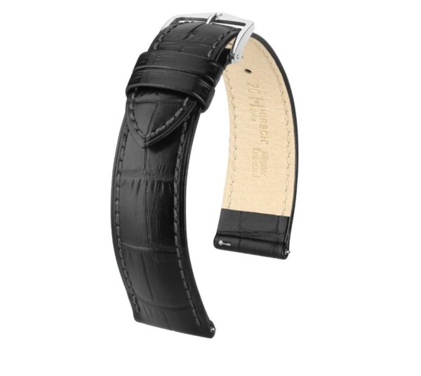 Hirsch Duke Alligator-Embossed Leather Watch Strap (Black) (20mm) - Image 2