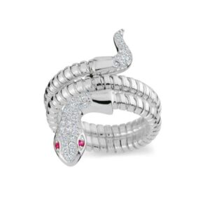 Mini Serpentine Double Wrap Ring in White with Red Eyes