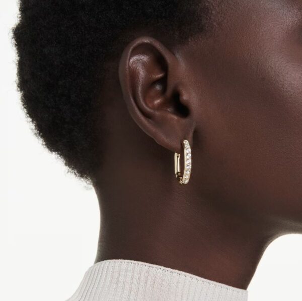 Dextera hoop earrings Octagon shape, Round cut, Medium, White, Gold-tone plated - Image 2