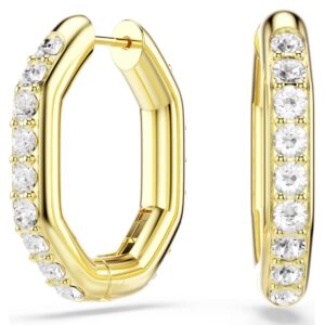 Dextera hoop earrings Octagon shape, Round cut, Medium, White, Gold-tone plated