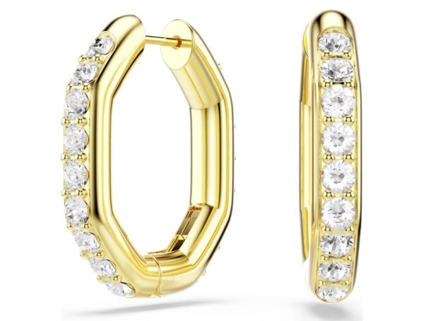 Dextera hoop earrings Octagon shape, Round cut, Medium, White, Gold-tone plated