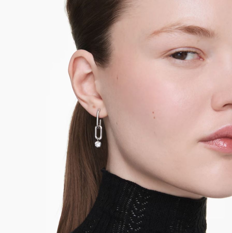 Constella drop earrings Round cut, White, Rhodium plated - Image 2