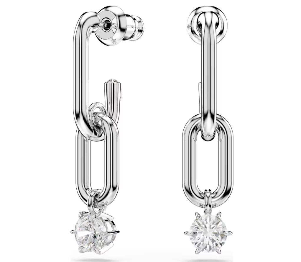 Constella drop earrings Round cut, White, Rhodium plated