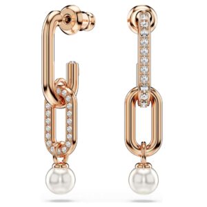 Constella drop earrings Crystal pearl, Round cut, White, Rose gold-tone plated