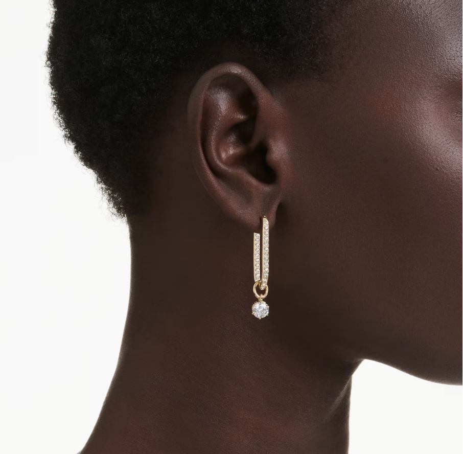 Constella drop earrings Round cut, White, Gold-tone plated - Image 2