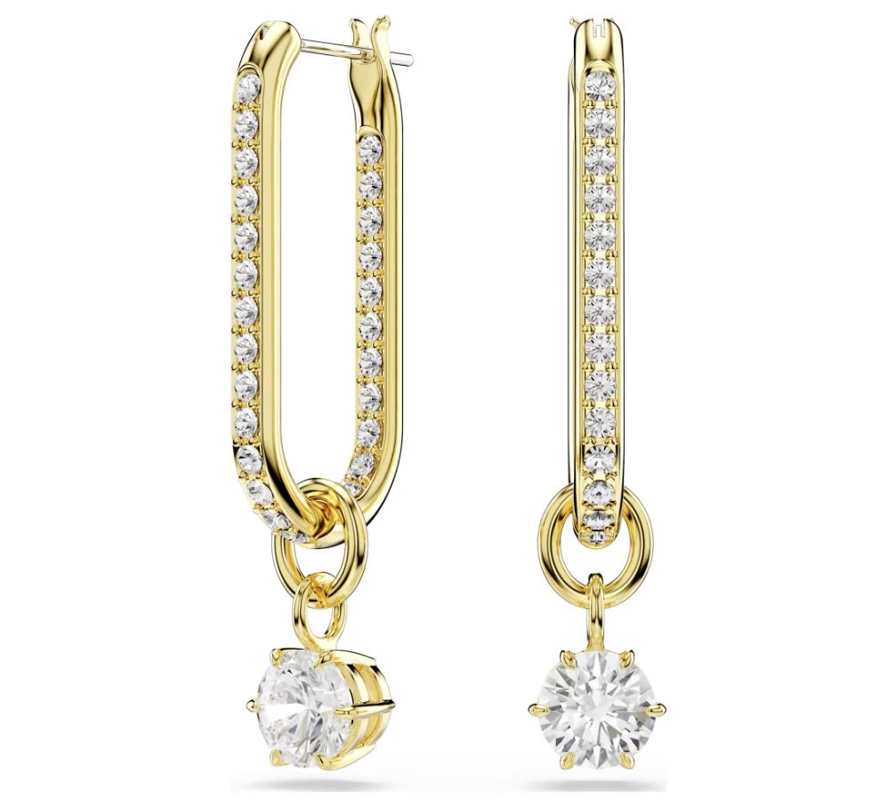 Constella drop earrings Round cut, White, Gold-tone plated