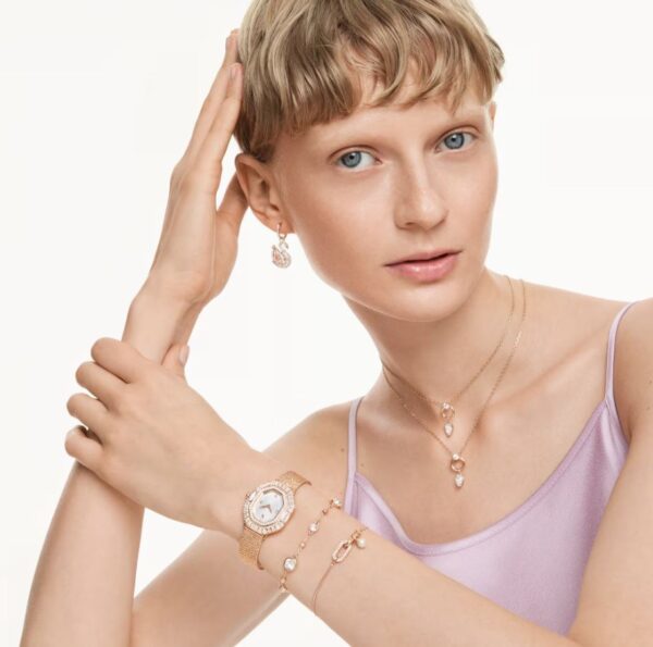 Constella bracelet Crystal pearl, Round cut, White, Rose gold-tone plated - Image 2