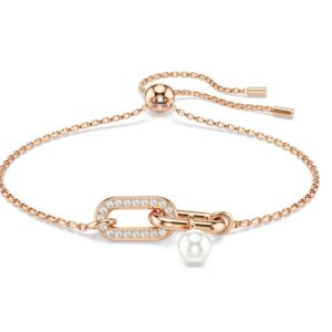 Constella bracelet Crystal pearl, Round cut, White, Rose gold-tone plated