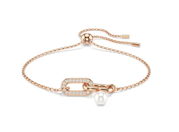 Constella bracelet Crystal pearl, Round cut, White, Rose gold-tone plated