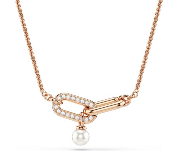 Constella pendant Crystal pearl, Round cut, White, Rose gold-tone plated