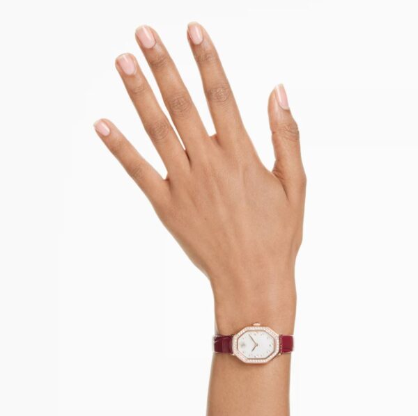 Dextera octagon watch Swiss Made, Leather strap, Red, Rose gold-tone finish - Image 2