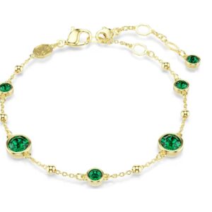 Imber bracelet Round cut, Green, Gold-tone plated