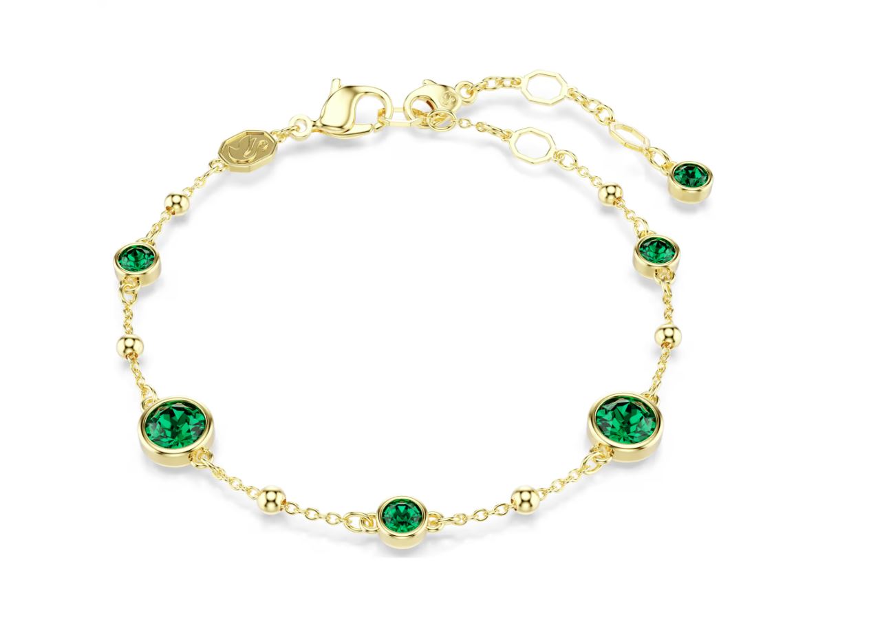 Imber bracelet Round cut, Green, Gold-tone plated