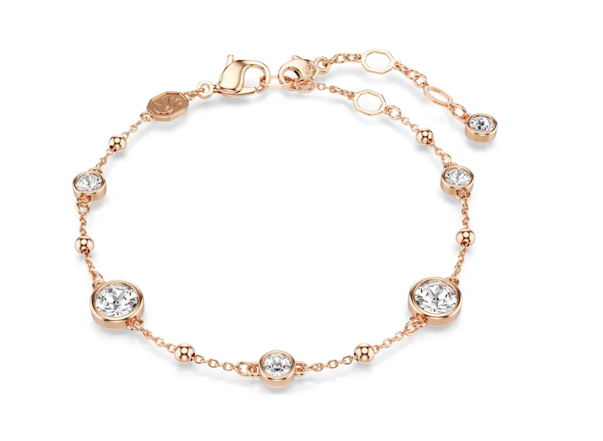 Imber bracelet Round cut, White, Rose gold-tone plated
