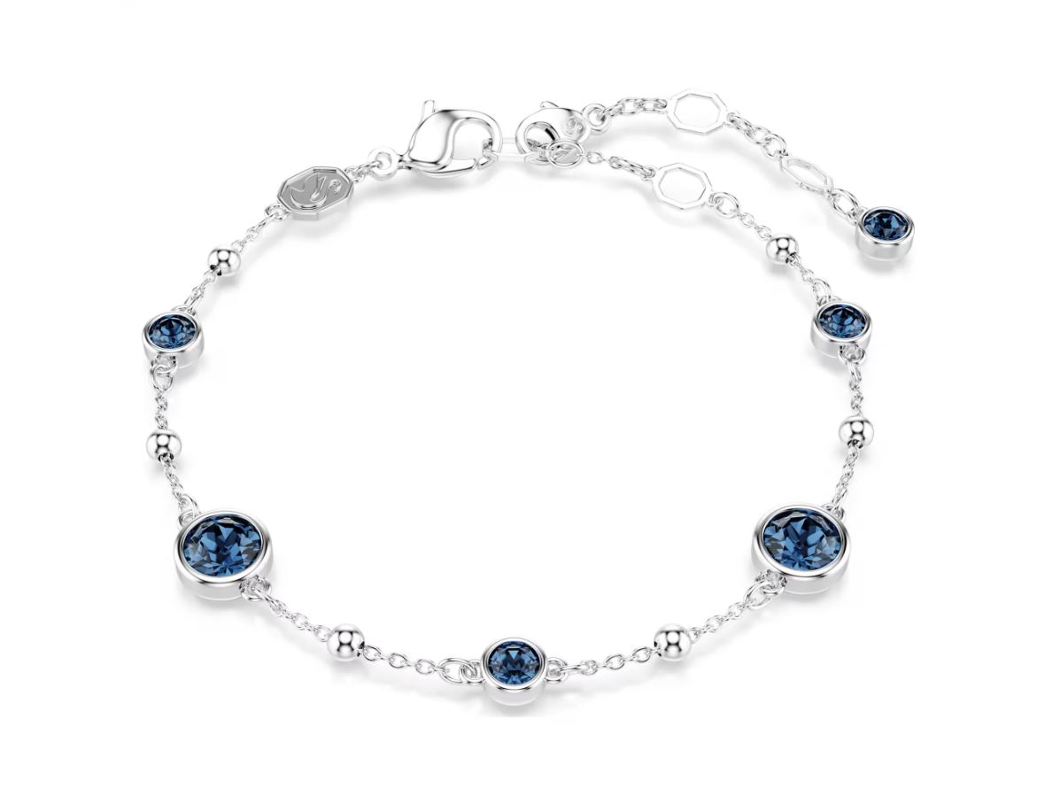 Imber bracelet Round cut, Blue, Rhodium plated