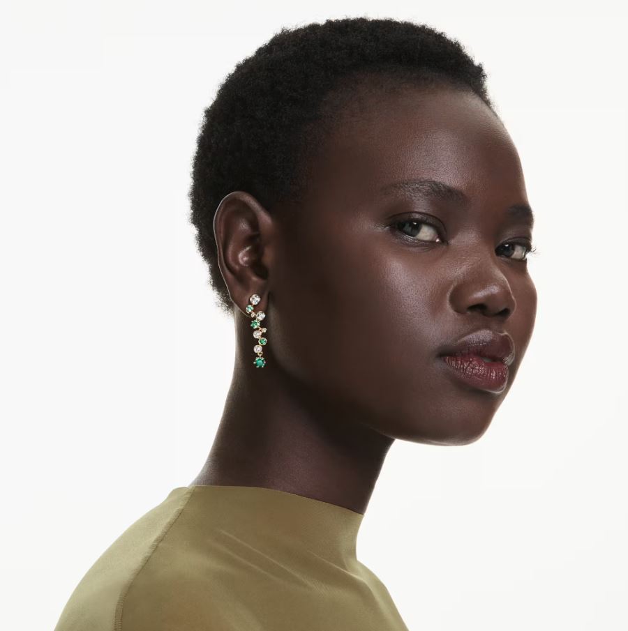 Constella drop earrings Mixed cuts, Green, Gold-tone plated - Image 2