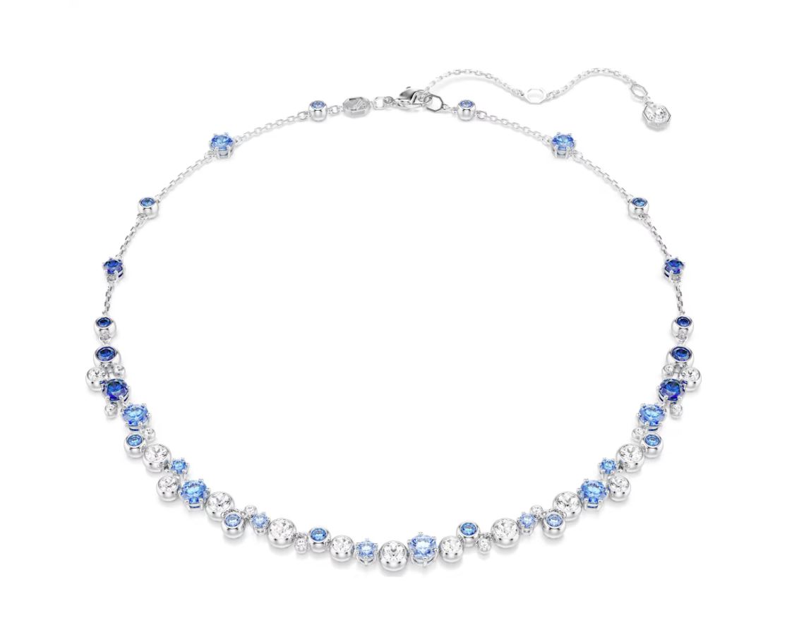Constella necklace Mixed cuts, Blue, Rhodium plated