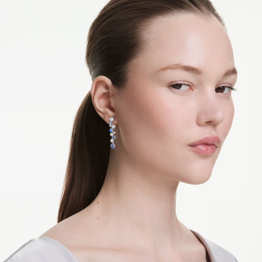 Constella drop earrings Mixed cuts, Blue, Rhodium plated - Image 2