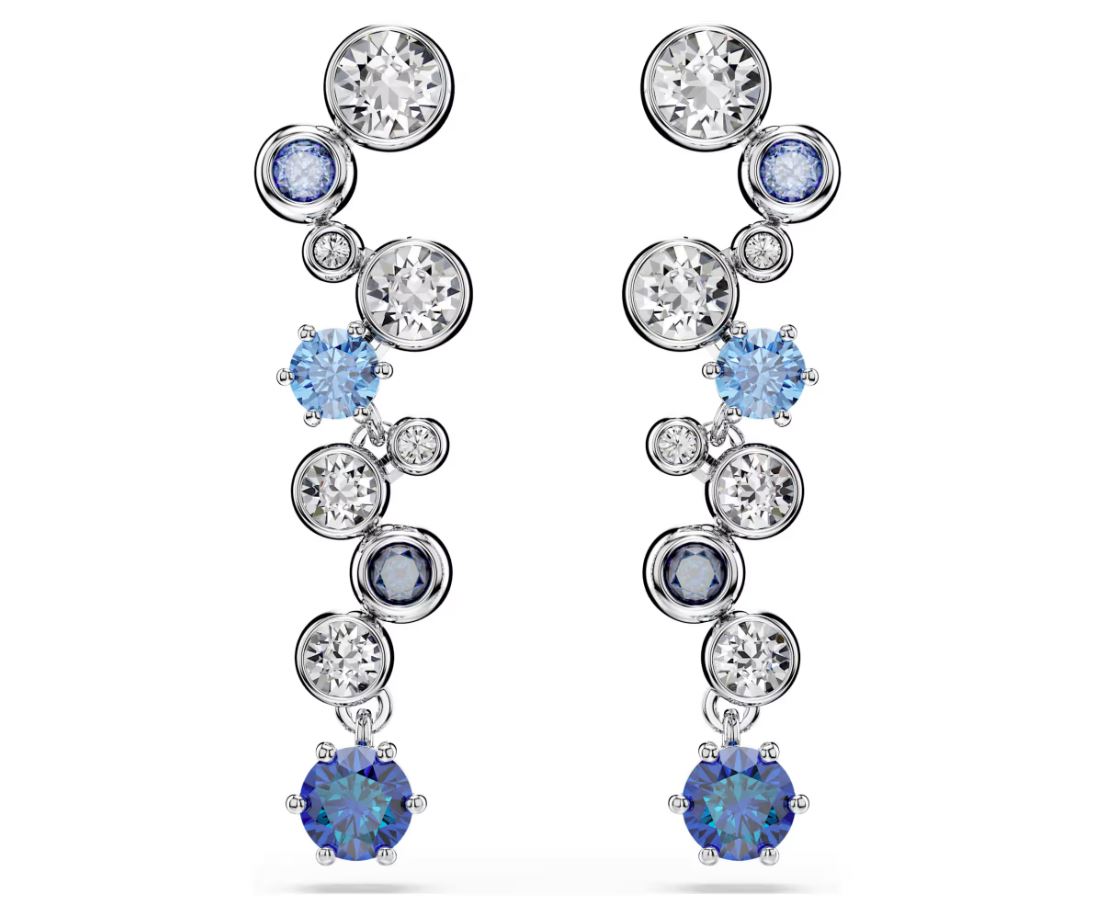 Constella drop earrings Mixed cuts, Blue, Rhodium plated