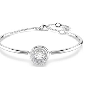 Dextera bangle Round cut, White, Rhodium plated