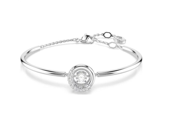 Dextera bangle Round cut, White, Rhodium plated