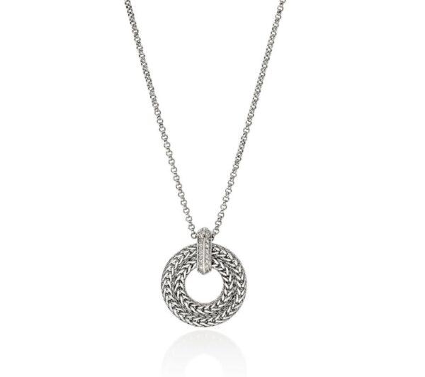 Icon Link Pendant Necklace, Sterling Silver, Diamonds, 2MM