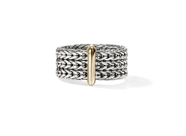 Icon Link Bar Ring, Sterling Silver, Gold, 9MM (Size 7)