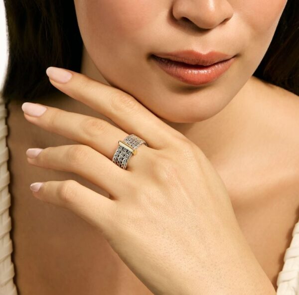 Icon Link Bar Ring, Sterling Silver, Gold, 9MM (Size 7) - Image 2
