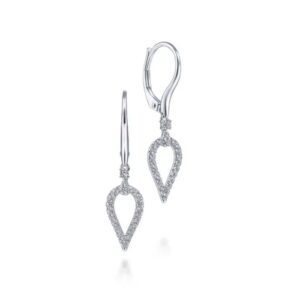 14K White Gold Pear Shape Diamond Leverback Earrings